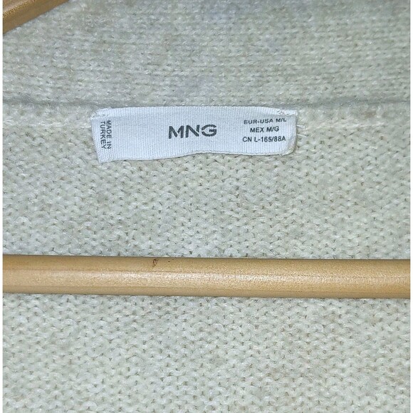 MANGO Oversized Beige Cardigan Sweater M/L Tie-Front Relaxed Boho Knit Cotton - Picture 5 of 5